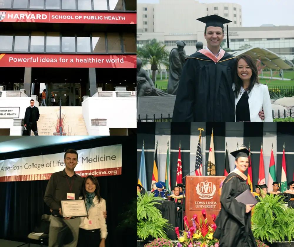 Daniela e Luiz em Harvard, no American College of Lifestyle Medicine e na formatura em Loma Linda